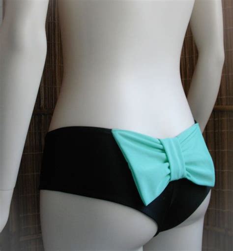 Low Rise Cheeky Bow Bikini Bottom Black With Mint Bow Bow Bikini