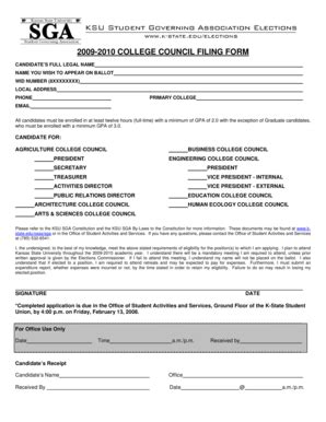 Fillable Online K State College Council Filing Form K State