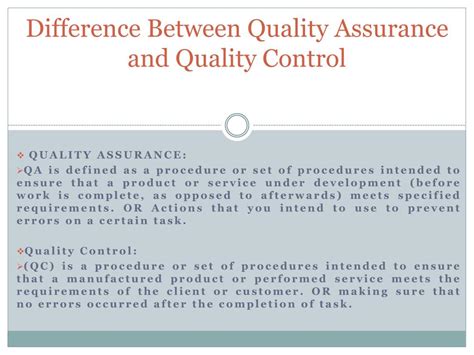 Ppt Difference Between Quality Assurance And Quality Control