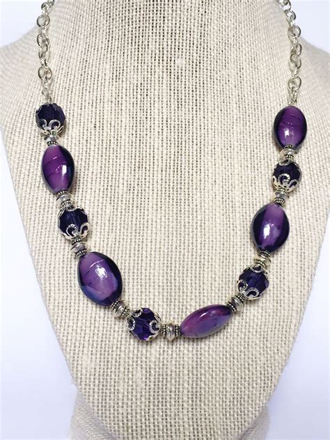 Purple Glass Beaded Necklace Mulberry Necklace Dark Purple Glass