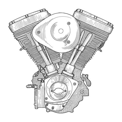 Premium Vector Two Cylinder Motorcycle Engine Vector Sketch Isolated