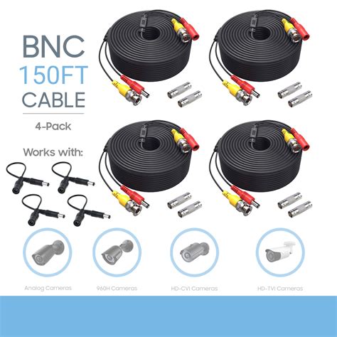 K MAINS 4 Pack 150 Feet Pre Made All In One Siamese BNC Video And Power