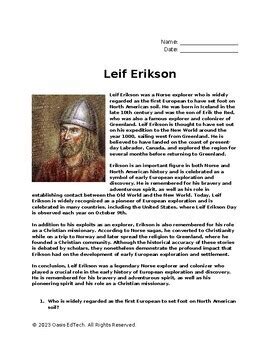 Leif Erikson Q A Worksheet By Oasis EdTech TPT