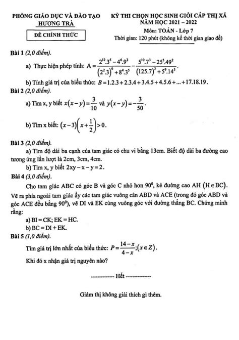 Đề học sinh năng khiếu Toán 7 năm 2021 2022 phòng GD ĐT Thanh Trì