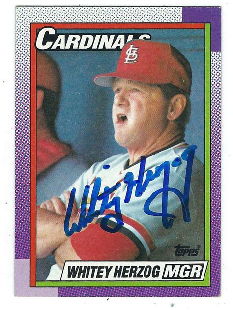 Autographed WHITEY HERZOG 1990 Topps Card - Main Line Autographs