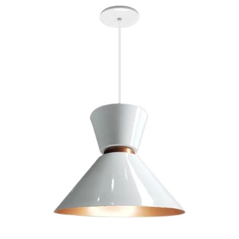 Lustre Pendente Industrial Moderno Malibu Branco Cobre