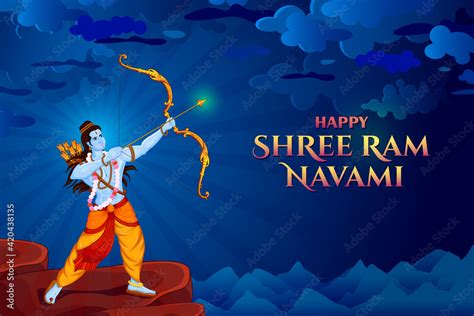 Shri Ram Navami With Bow Arrow Greeting Vector Illustration Of Lord