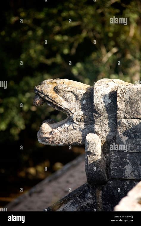 Serpent S Head Stone Carving At The Ruined Mayan City Of Chichen Itza