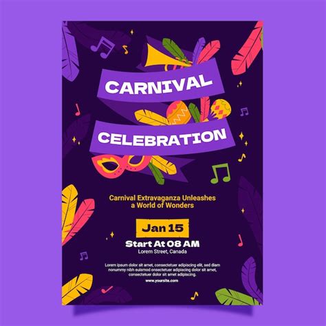 Modelo De Cartaz Vertical De Carnaval Plano Vetor Premium