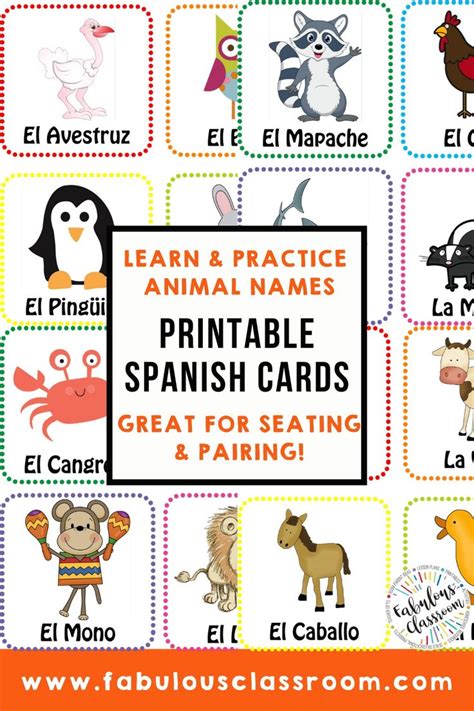 spanish flash cards with pictures of animals and words to learn how to ...