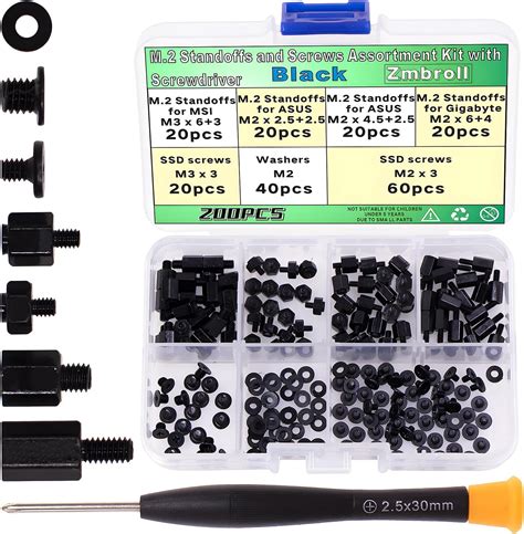 Zmbroll 200Pcs M 2 Screw Kit Black M2 SSD Mounting Screws NVMe Screw