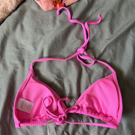 M Neon Pink Ribbed Bikini Top Barely Worn No Flaws Depop