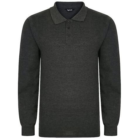 Bigdude Long Sleeve Polo Shirt Charcoal Marl Bigdude