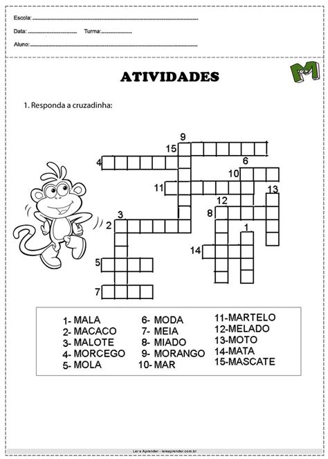 Responda A Cruzadinha Ler E Aprender Cruzadinha Letra M