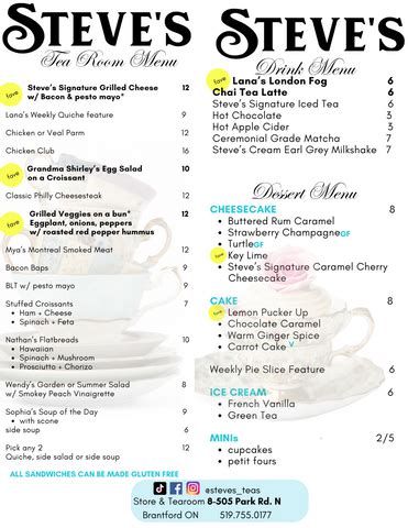 Tea Room Lunch Menu – Steve's Tea Company & Tearoom