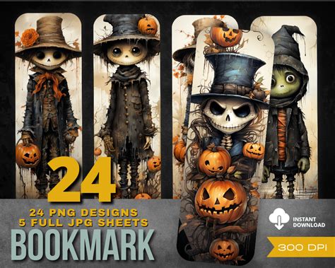 Scary Halloween Printable Bookmarks Digital Download JPG PNG Bookmark ...