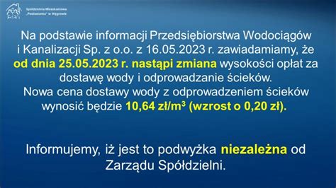 Zmiana Wysoko Ci Op At Za Dostaw Wody I Odprowadzanie Ciek W Od