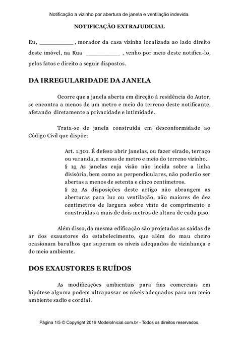 Modelo Notificação a vizinho por abertura de janela e ventilação indevida