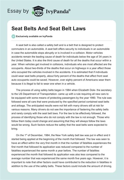 Seat Belts And Seat Belt Laws Words Essay Example