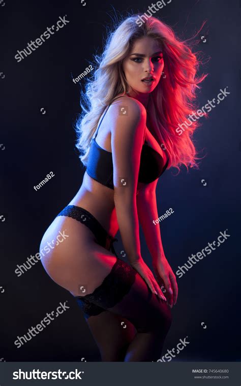 Sexy Beautiful Blonde Black Lingerie Isolated Stock Photo Shutterstock