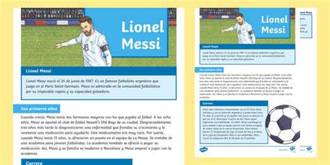 Comprensi N Lectora Lionel Messi Hecho Por Educadores