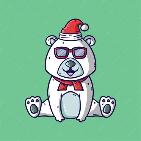 Premium Vector Cute Polar Bear In Red Hat Scarf Sun Glasses Sitting