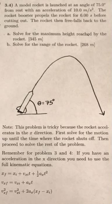 Solved 3 4 A Model Rocket Is Launched At An Angle Of 75 0 Chegg