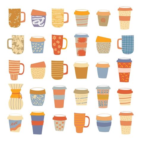 Premium Vector Hand Drawn Various Coffee Cups Collection Colored Vector Set