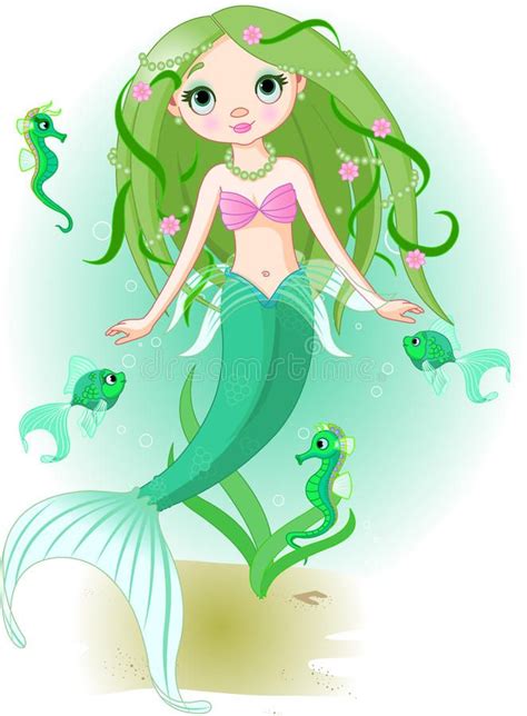 Cute Mermaid Girl Under The Sea