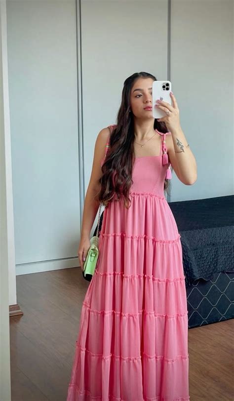 Vestido Rosa Longo Paty Nordestina Fashion Pink Maxi Dress A Line