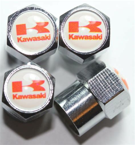 Kawasaki White Tire Valve Caps Plus Free Extra Cap Tire Valve Caps