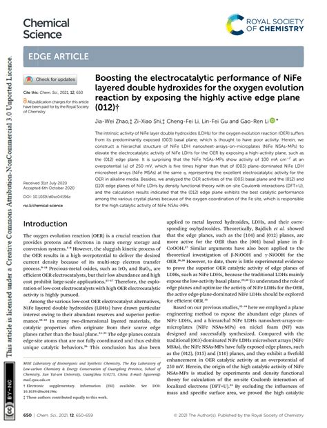 PDF Boosting The Electrocatalytic Performance Of NiFe Layered Double