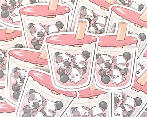 Cute Boba Cow Stickers Strawberry Cow Sticker Bubble Tea Etsy Cute