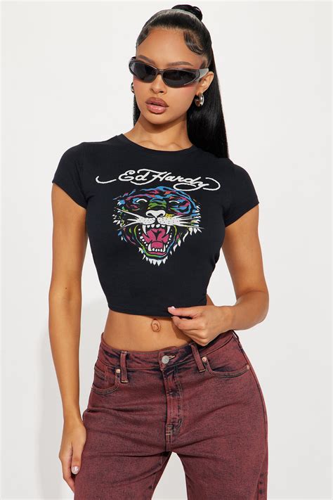 Tiger Head Ed Hardy Fitted Tee Black Fashion Nova Screens Tops And Bottoms Fashion Nova