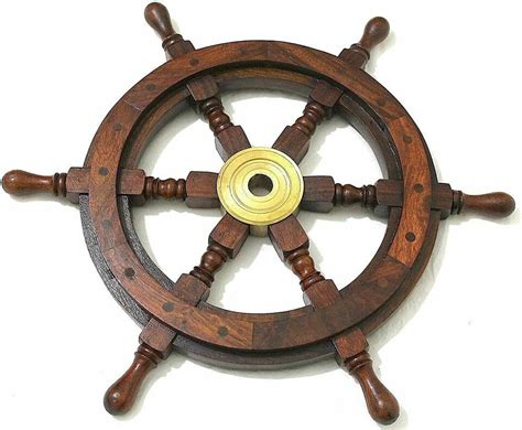 Brass Wooden Nautical Ship Steering Wheel Pirate Wall Hanging D Cor