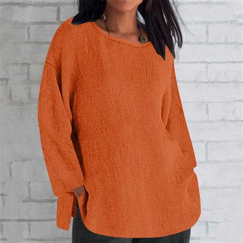 Fznquz Orange Tops For Women Clearance Under 5 Long Sleeve Plain