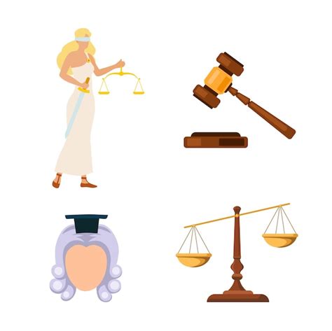 Stel Justitie Hamer Schaal Rechters Pruik Vrouwe Justitia Icon Clipart