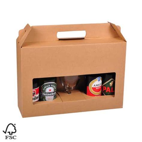 Bierverpakking Kraft Voor 4 Flesjes Bier En Glas 33cl 50stuks