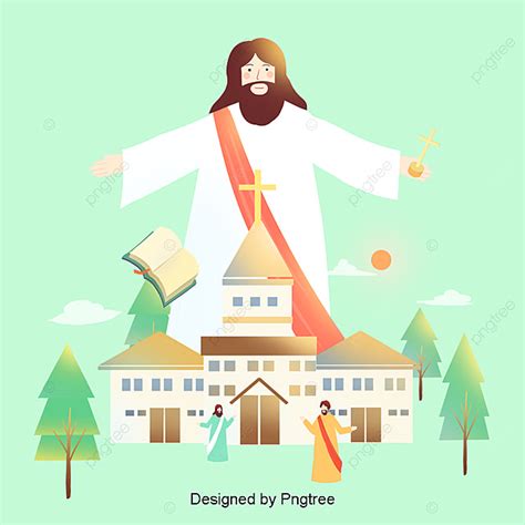 Jesus And The Flat Material Illustration Background, Cute, Crucifix ...