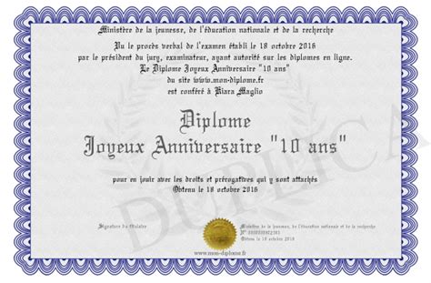 Diplome Joyeux Anniversaire 10 Ans