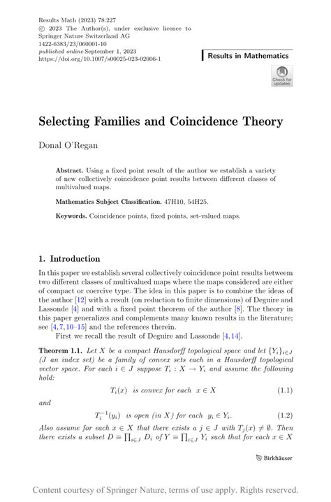 Selecting Families and Coincidence Theory