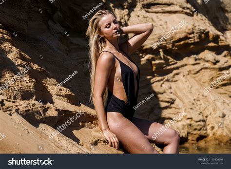 Beautiful Sexy Blonde Girl Swimsuit Posing Stock Photo 1115820203 Shutterstock