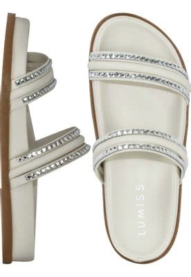 Sand Lia Feminina Papete Flat Lumiss Confort Vel Anat Mica Strass