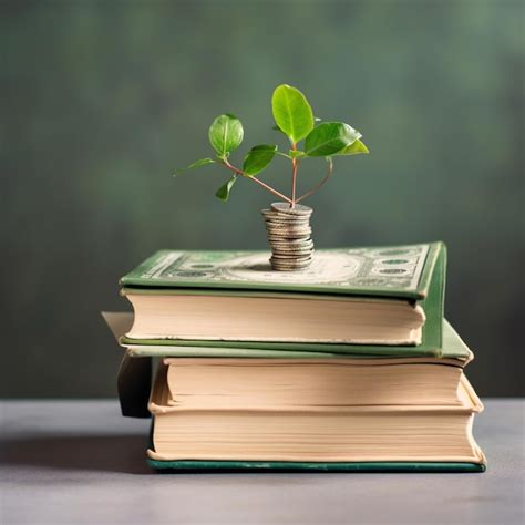 Premium Photo There Is A Stack Of Books With A Plant Growing Out Of