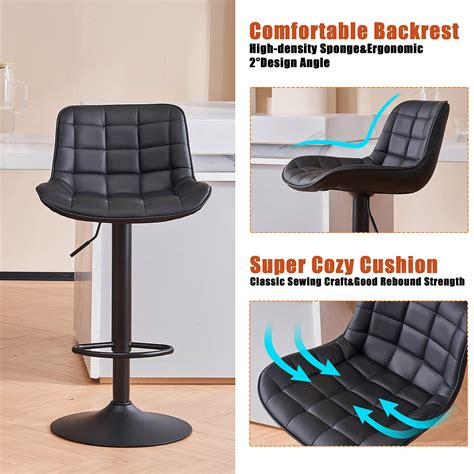 YOUTASTE Black Bar Stool Set Of 2 PU Leather Upholstered Counter Height