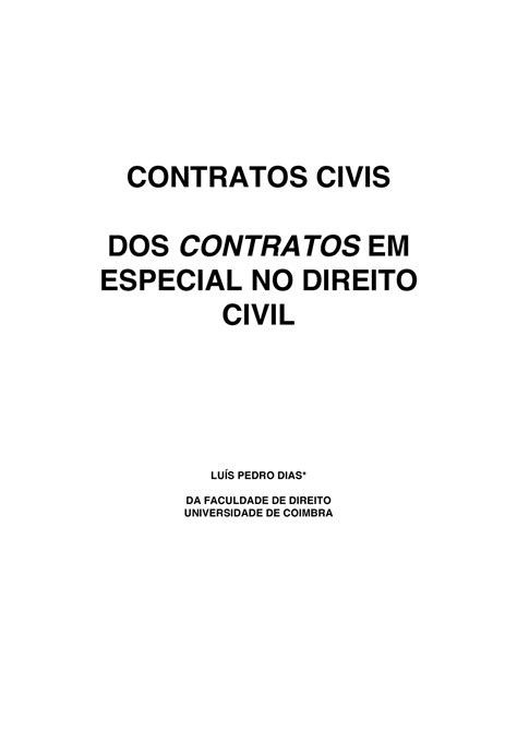 Contratos Civis Contratos Civis Dos Contratos Em Especial No Direito