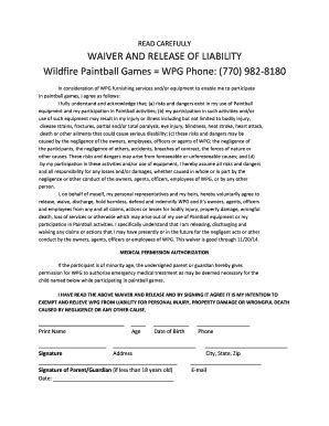 Fillable Online Waiver And Release Of Liability Wildfire Paintball