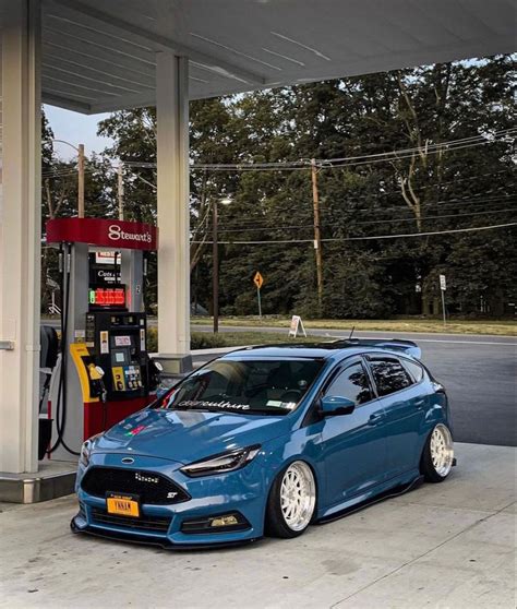 Blue Ford Focus RS at Gas Station