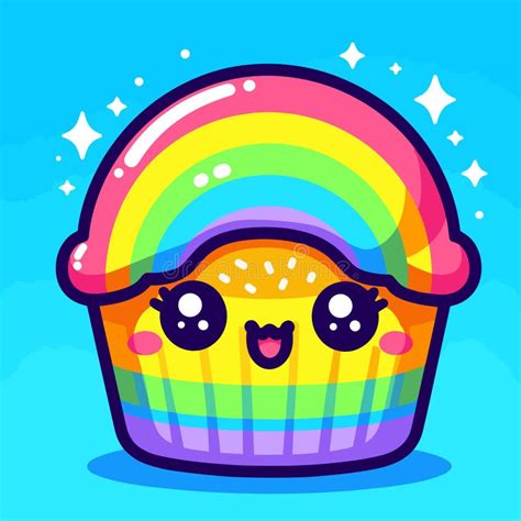 Cute Rainbow Kawaii Cupcake, Sweet Pastry Dessert, Vector Illustration ...