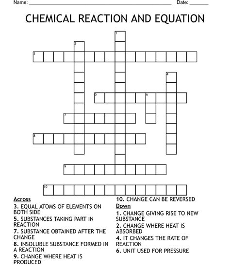 Chemical Equations And Reactions Crossword Puzzle Answer Key